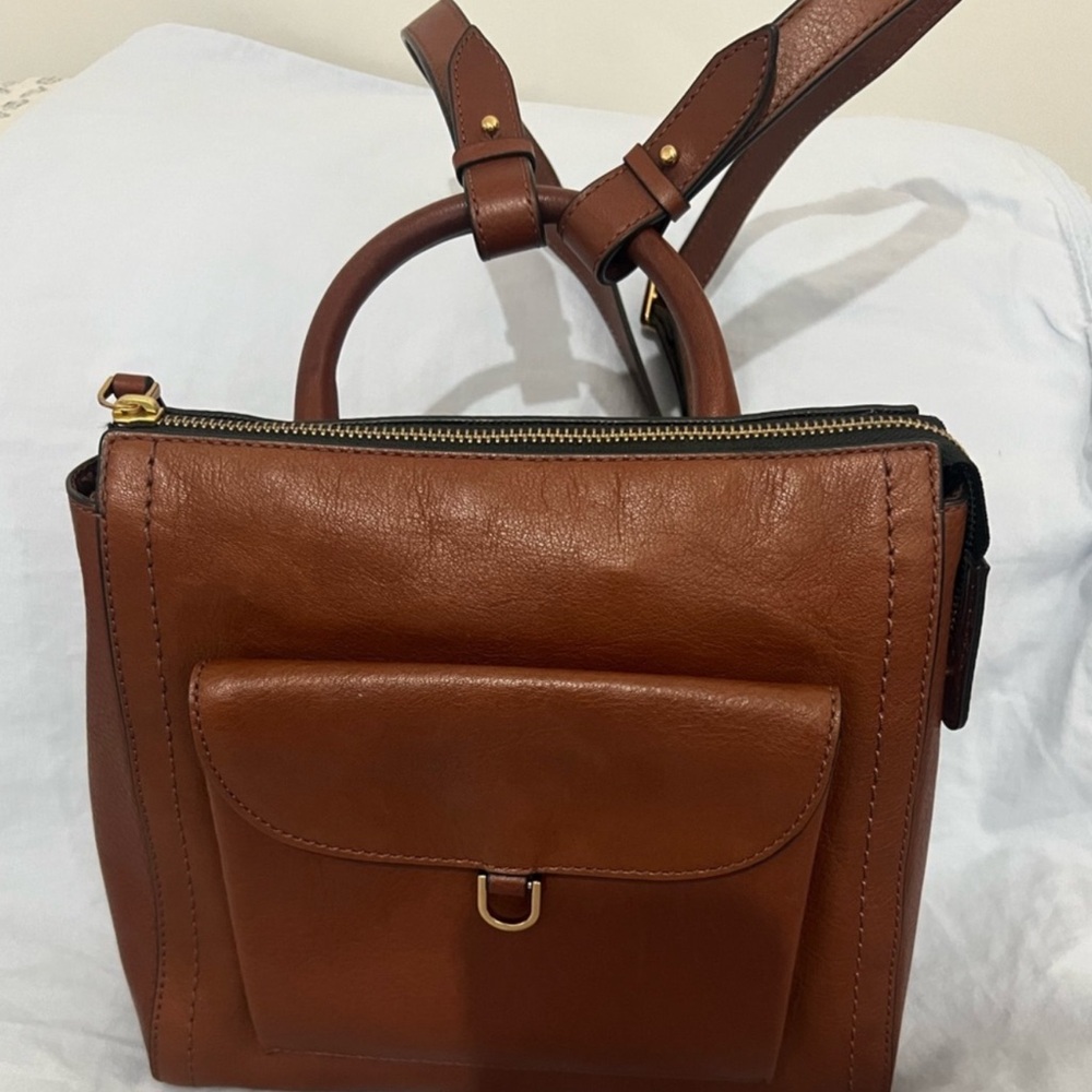 Fossil Brown Leather Backpack with Minimalist Design